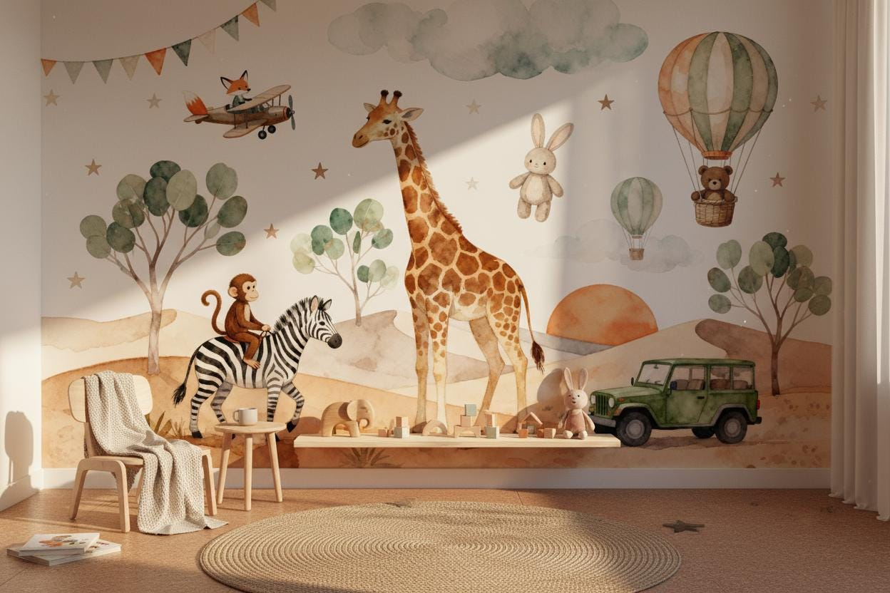 Baby Nursery Peel And Stick Wallpaper - Mural de pared con dibujos animados