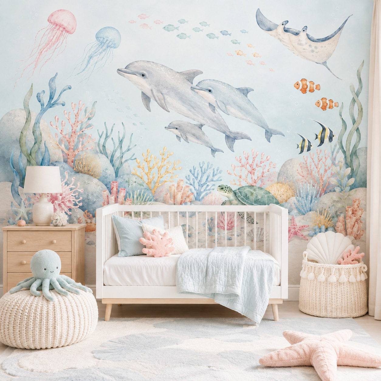 Baby Nursery Peel And Stick Wallpaper - Papel Tapiz Autoadhesivo de Animales Marinos